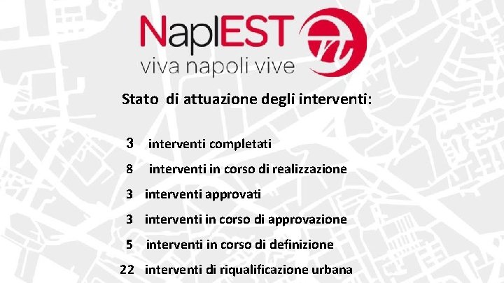 Stato di attuazione degli interventi: 3 interventi completati 8 interventi in corso di realizzazione