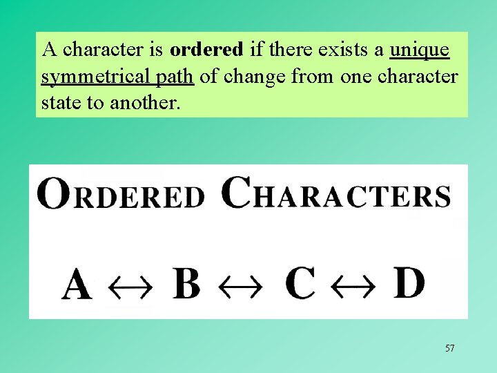 A character is ordered if there exists a unique symmetrical path of change from