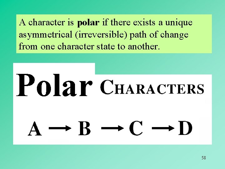 A character is polar if there exists a unique asymmetrical (irreversible) path of change