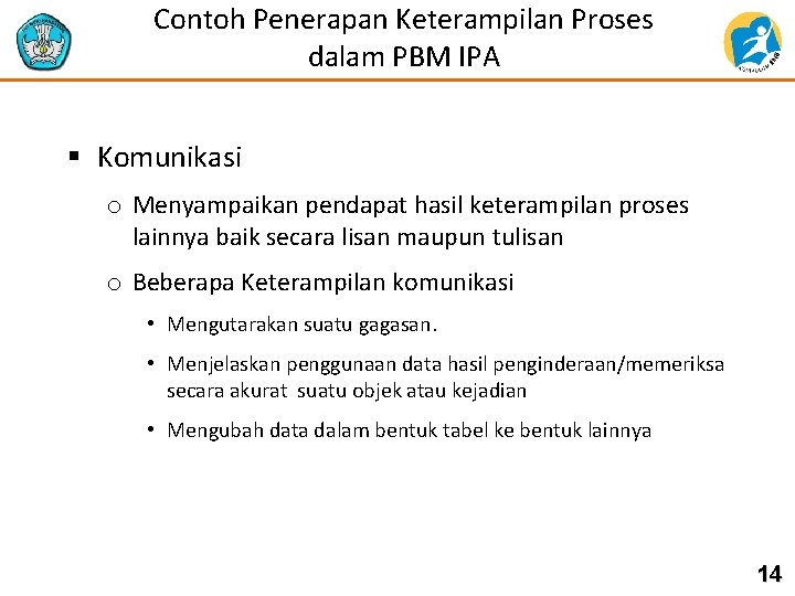 Contoh Penerapan Keterampilan Proses dalam PBM IPA § Komunikasi o Menyampaikan pendapat hasil keterampilan