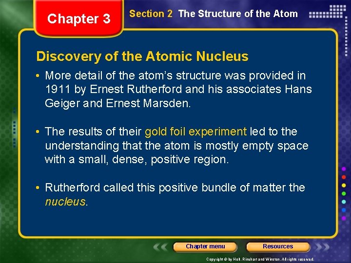 Chapter 3 Section 2 The Structure of the Atom Discovery of the Atomic Nucleus