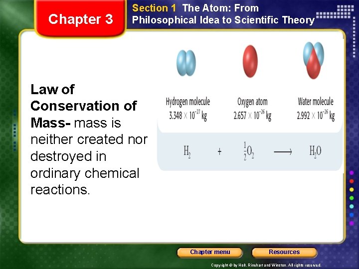 Chapter 3 Section 1 The Atom: From Philosophical Idea to Scientific Theory Law of