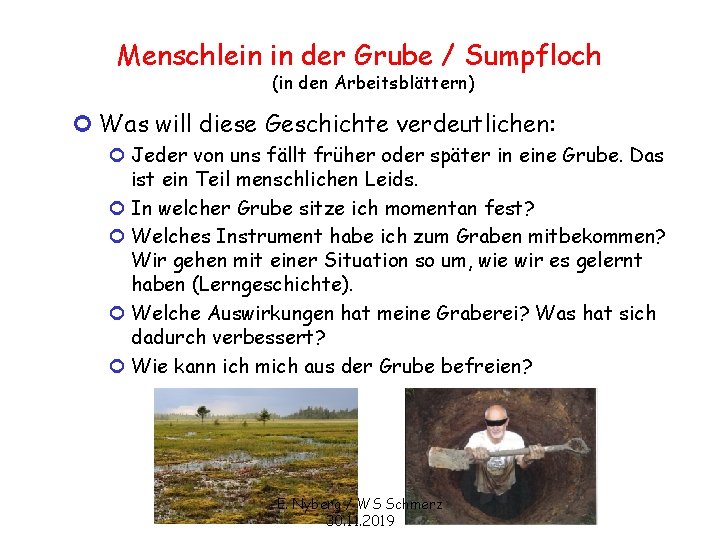 Menschlein in der Grube / Sumpfloch (in den Arbeitsblättern) ¢ Was will diese Geschichte