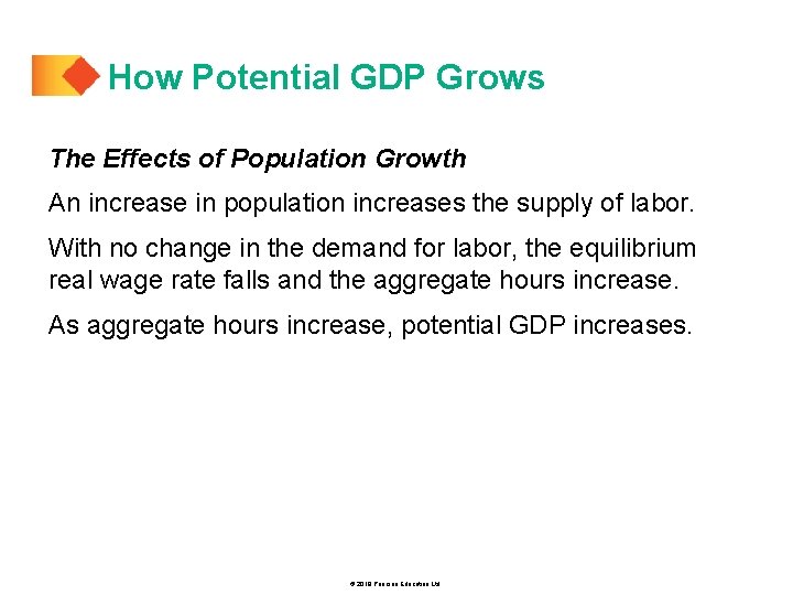 How Potential GDP Grows The Effects of Population Growth An increase in population increases