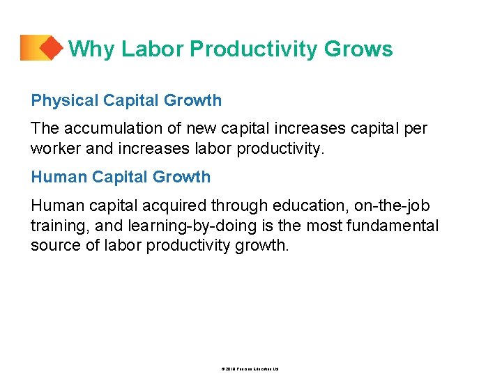 Why Labor Productivity Grows Physical Capital Growth The accumulation of new capital increases capital