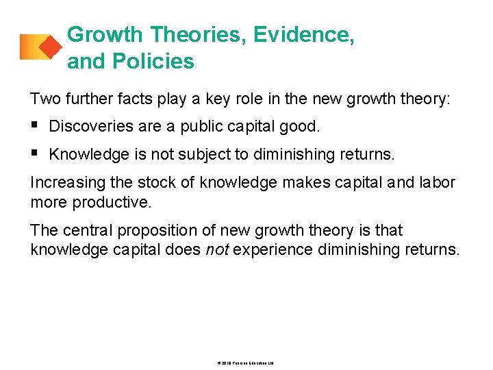 Growth Theories, Evidence, and Policies Two further facts play a key role in the