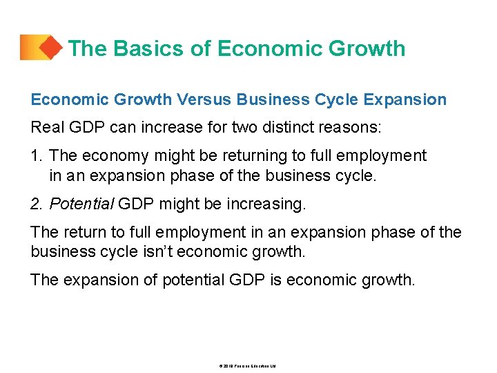 The Basics of Economic Growth Versus Business Cycle Expansion Real GDP can increase for