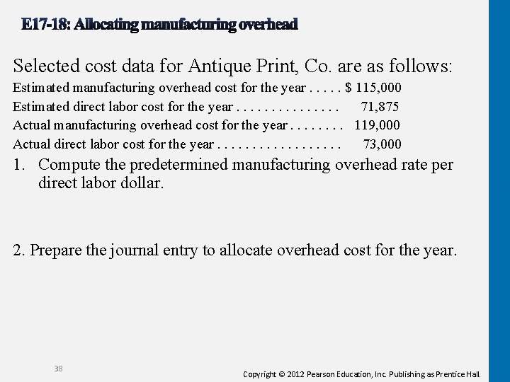 Selected cost data for Antique Print, Co. are as follows: Estimated manufacturing overhead cost