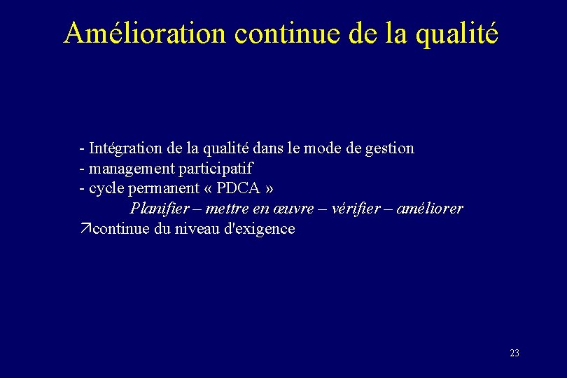 Amélioration continue de la qualité - Intégration de la qualité dans le mode de