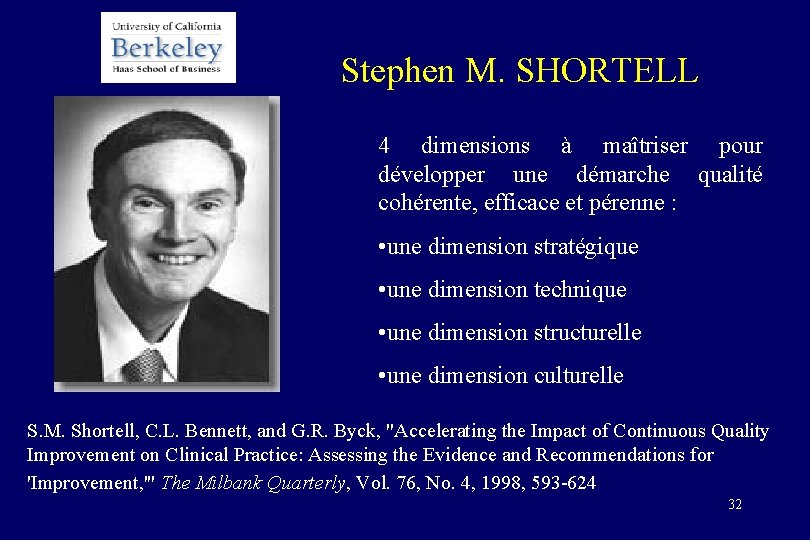 Stephen M. SHORTELL 4 dimensions à maîtriser pour développer une démarche qualité cohérente, efficace