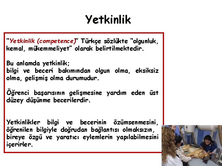 Yetkinlik “Yetkinlik (competence)” Türkçe sözlükte “olgunluk, kemal, mükemmeliyet” olarak belirtilmektedir. Bu anlamda yetkinlik; bilgi