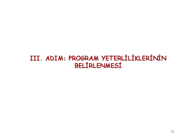 III. ADIM: PROGRAM YETERLİLİKLERİNİN BELİRLENMESİ 23 