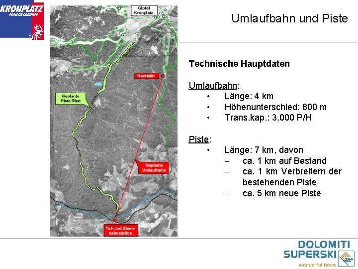 Umlaufbahn und Piste Technische Hauptdaten Umlaufbahn: • Länge: 4 km • Höhenunterschied: 800 m