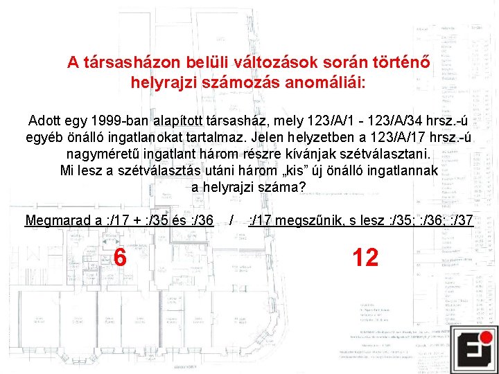 A társasházon belüli változások során történő helyrajzi számozás anomáliái: Adott egy 1999 -ban alapított