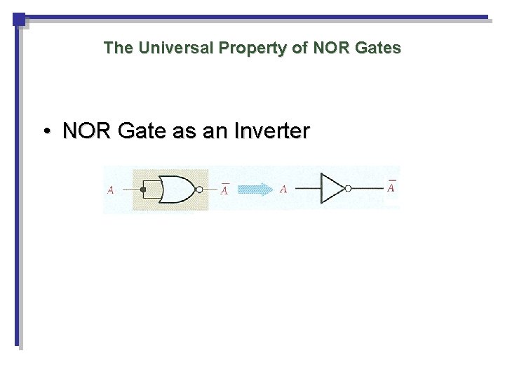The Universal Property of NOR Gates • NOR Gate as an Inverter The Universal Property of NOR Gates • NOR Gate as an Inverter