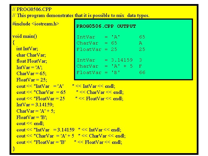 // PROG 0506. CPP // This program demonstrates that it is possible to mix // PROG 0506. CPP // This program demonstrates that it is possible to mix