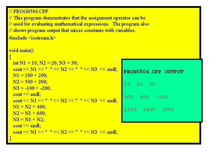 // PROG 0504. CPP // This program demonstrates that the assignment operator can be