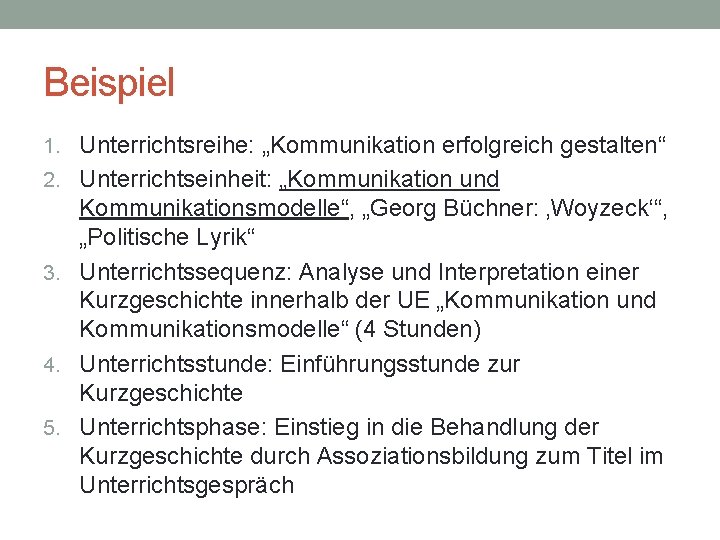 Beispiel 1. Unterrichtsreihe: „Kommunikation erfolgreich gestalten“ 2. Unterrichtseinheit: „Kommunikation und Kommunikationsmodelle“, „Georg Büchner: ‚Woyzeck‘“,