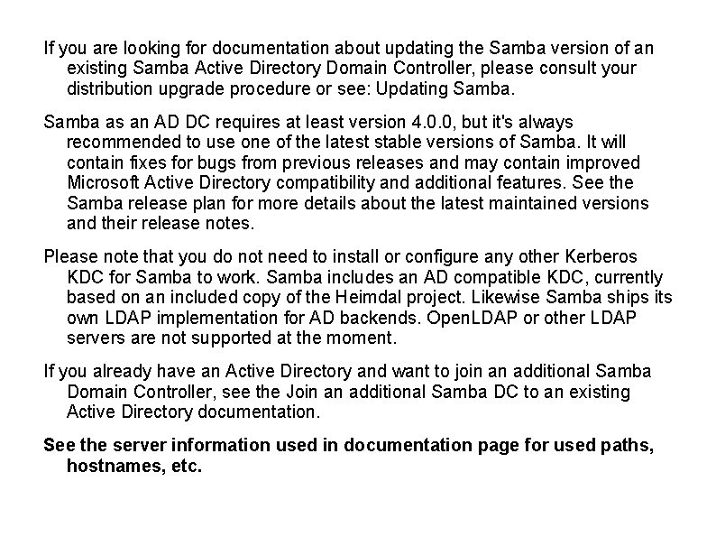 If you are looking for documentation about updating the Samba version of an existing