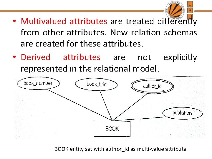  • Multivalued attributes are treated differently from other attributes. New relation schemas are