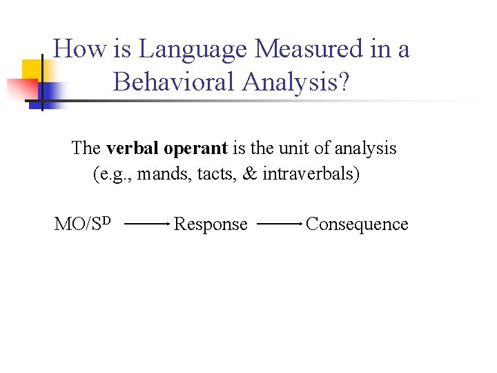 How is Language Measured in a Behavioral Analysis? The verbal operant is the unit