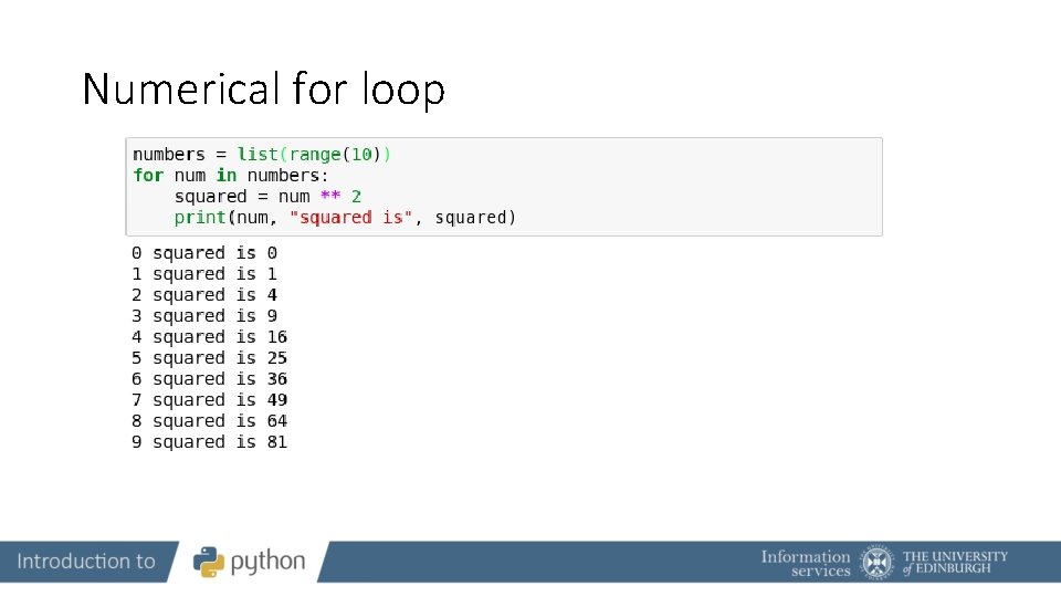 Numerical for loop 