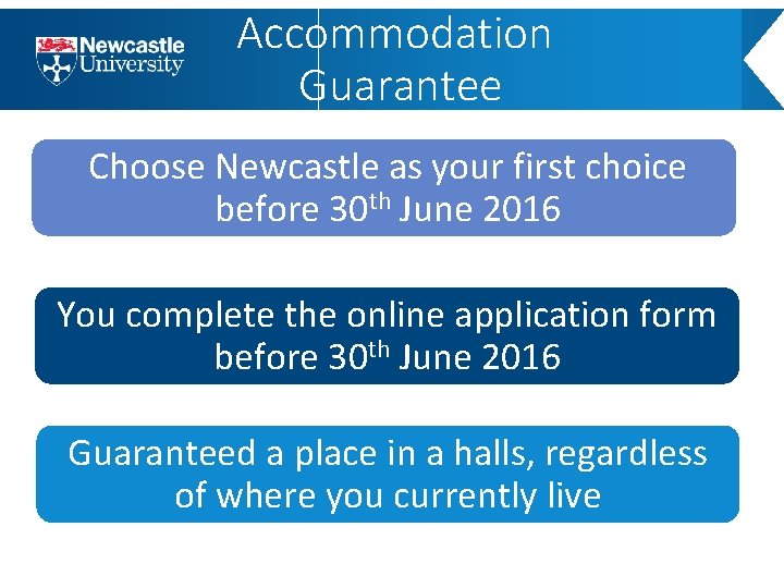 Accommodation Guarantee Choose Newcastle as your first choice before 30 th June 2016 You