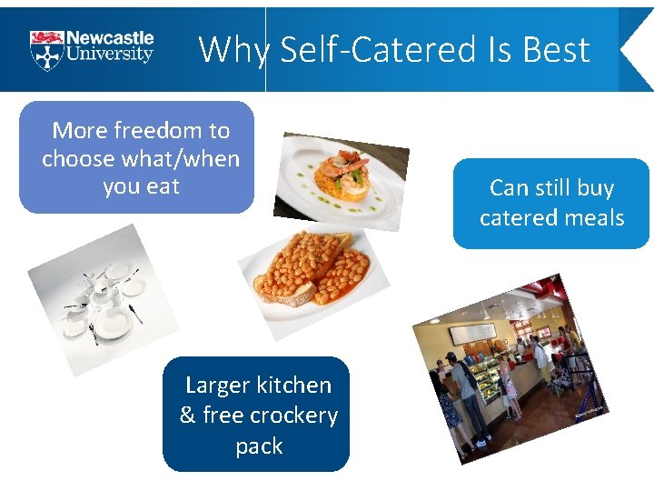 Why Self-Catered Is Best More freedom to choose what/when you eat Larger kitchen &