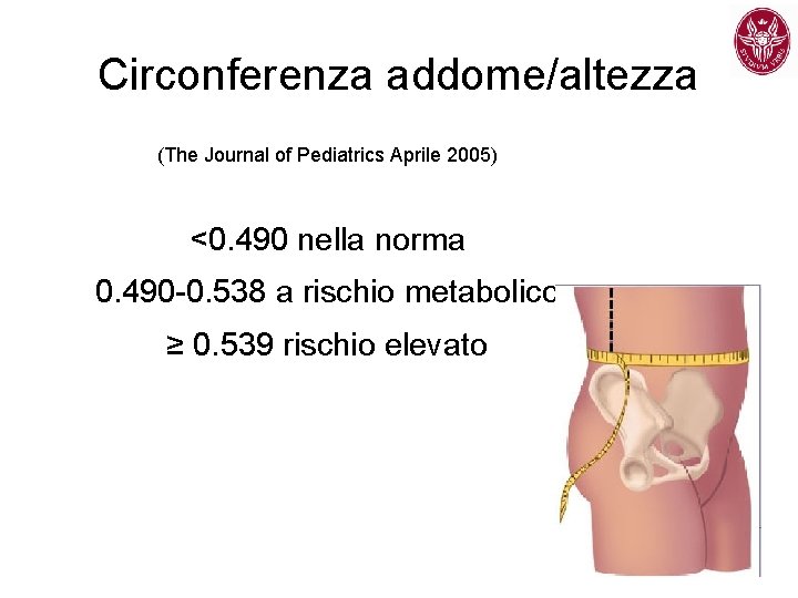 Circonferenza addome/altezza (The Journal of Pediatrics Aprile 2005) <0. 490 nella norma 0. 490