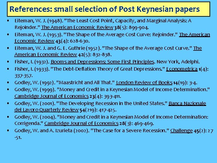 References: small selection of Post Keynesian papers • Eiteman, W. J. (1948). "The Least