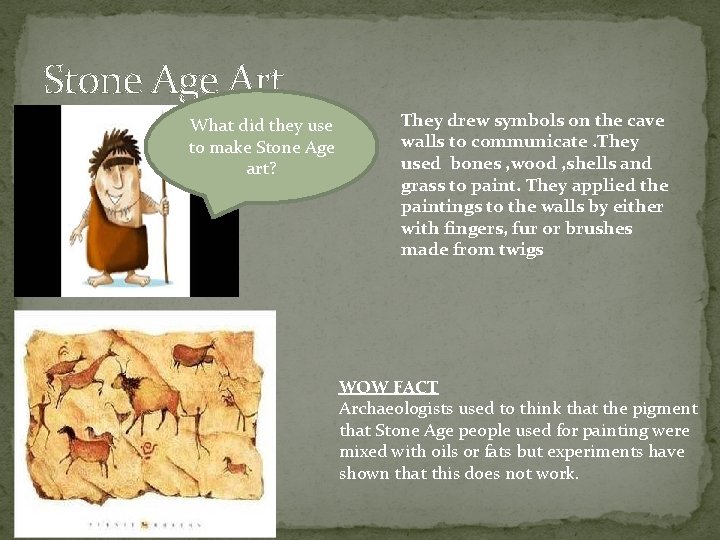 Stone Age Art What did they use to make Stone Age art? They drew