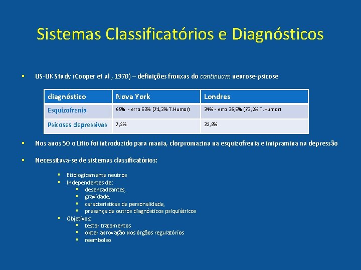 Sistemas Classificatórios e Diagnósticos § US-UK Study (Cooper et al. , 1970) – definições