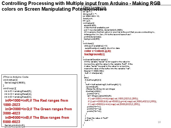 Controlling Processing with Multiple input from Arduino - Making RGB colors on Screen Manipulating