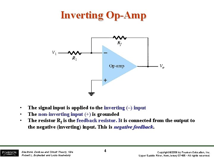 Inverting Op-Amp • • • The signal input is applied to the inverting (–)