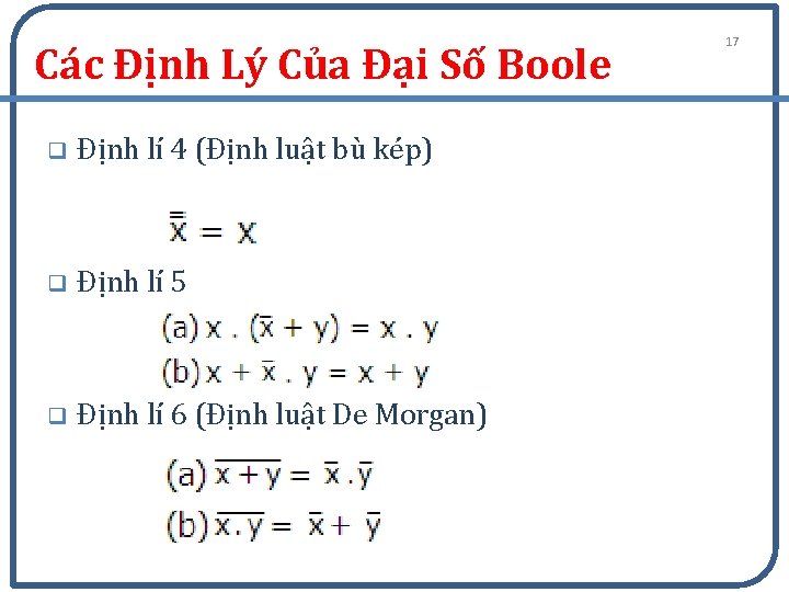 Các Định Lý Của Đại Số Boole q Định lí 4 (Định luật bù