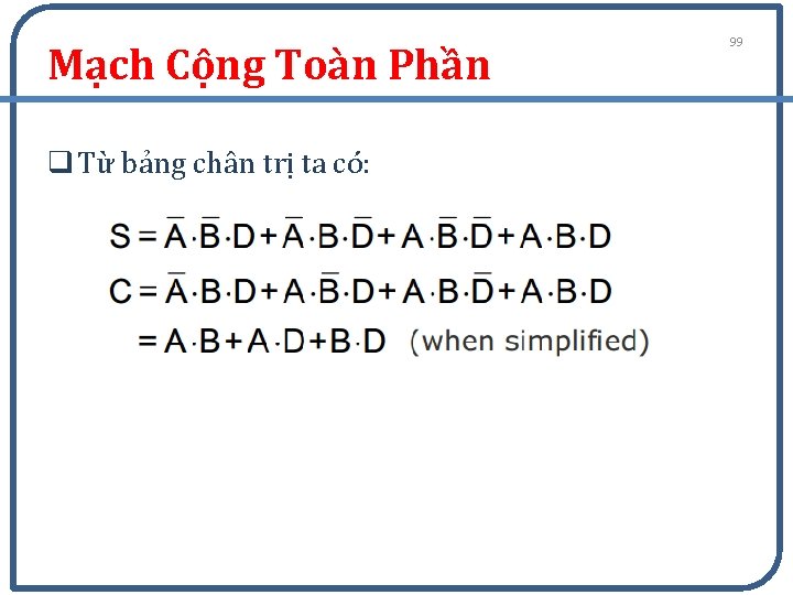 Mạch Cộng Toàn Phần q Từ bảng chân trị ta có: 99 