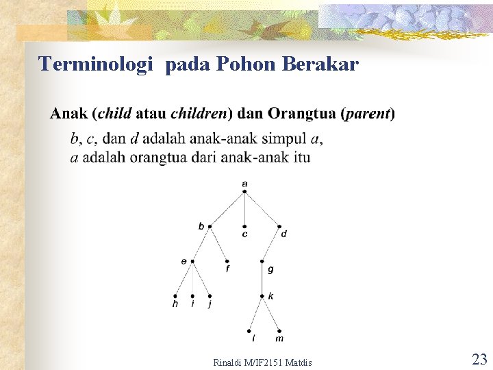 Terminologi pada Pohon Berakar Rinaldi M/IF 2151 Matdis 23 