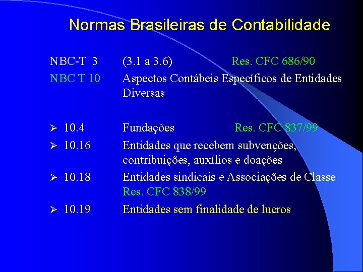 Normas Brasileiras de Contabilidade NBC-T 3 NBC T 10 (3. 1 a 3. 6)