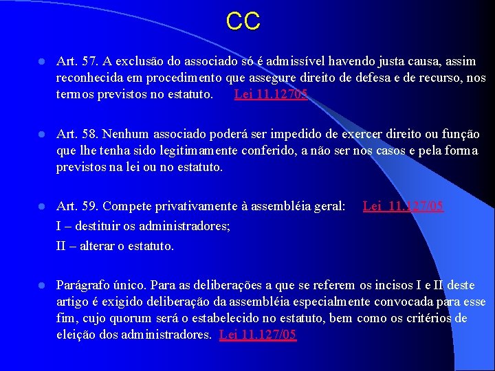CC l Art. 57. A exclusão do associado só é admissível havendo justa causa,