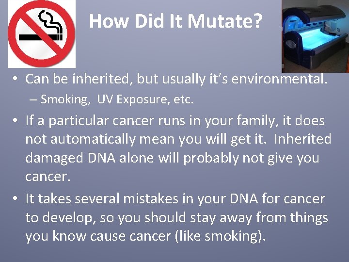 How Did It Mutate? • Can be inherited, but usually it’s environmental. – Smoking,