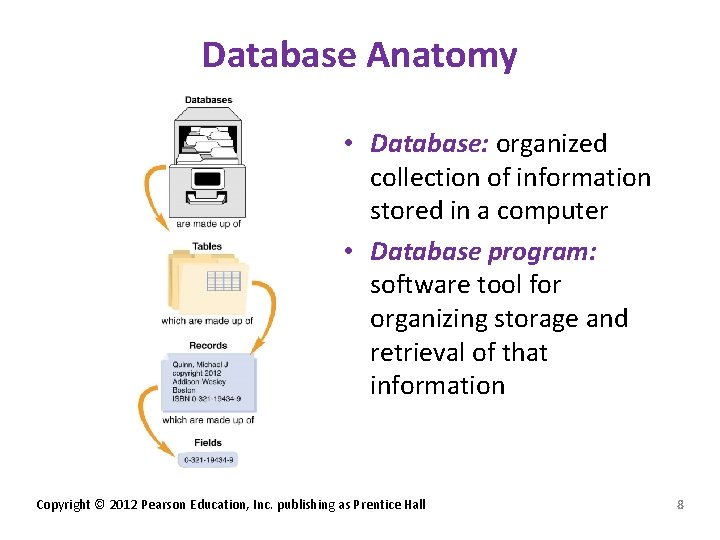 Database Anatomy • Database: organized collection of information stored in a computer • Database