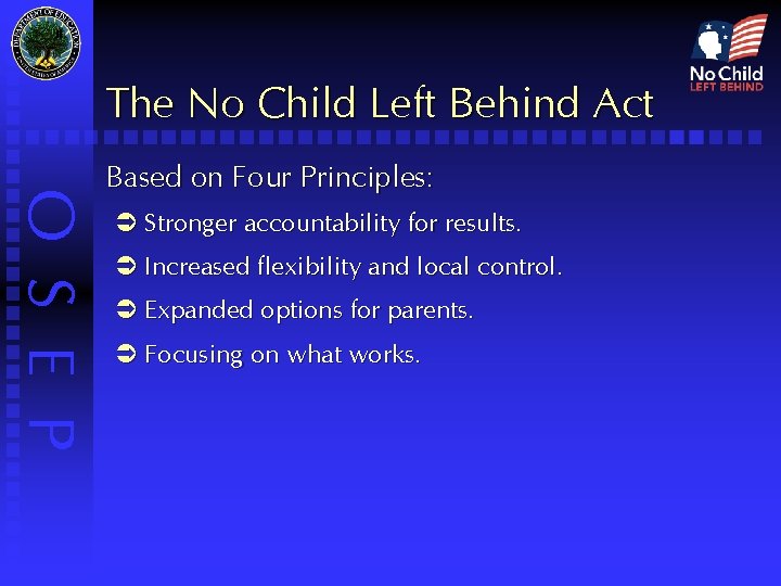 The No Child Left Behind Act O S E P Based on Four Principles: