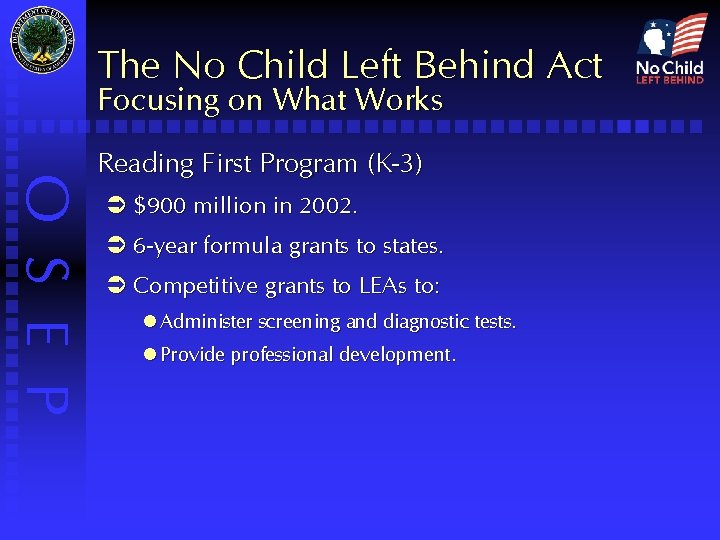 The No Child Left Behind Act Focusing on What Works O S E P