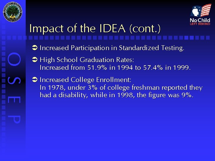 Impact of the IDEA (cont. ) O S E P Ü Increased Participation in