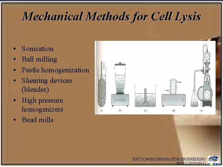 Mechanical Methods for Cell Lysis • • Sonication Ball milling Pestle homogenization Shearing devices