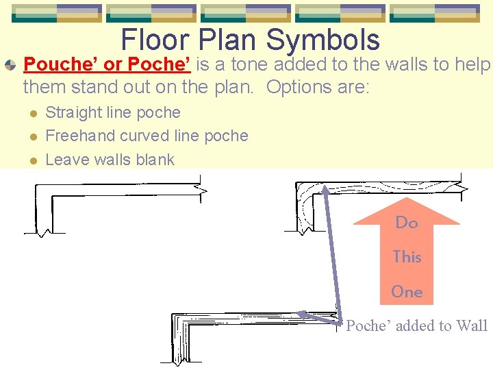 Floor Plan Symbols Pouche’ or Poche’ is a tone added to the walls to