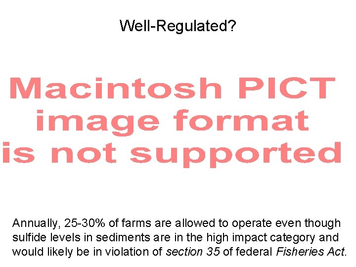 Well-Regulated? Annually, 25 -30% of farms are allowed to operate even though sulfide levels