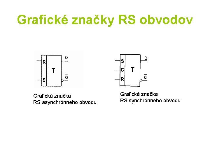 Grafické značky RS obvodov Grafická značka RS asynchrónneho obvodu Grafická značka RS synchrónneho obvodu