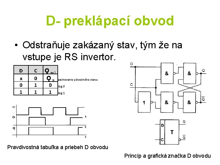 D- preklápací obvod • Odstraňuje zakázaný stav, tým že na vstupe je RS invertor.