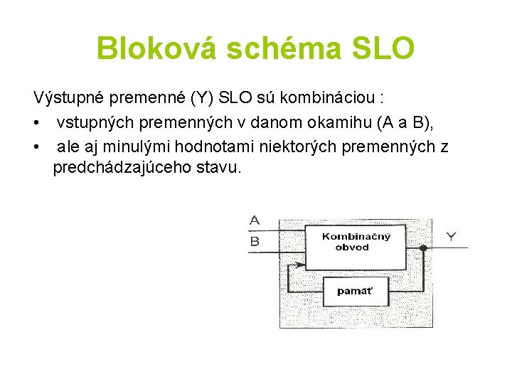 Bloková schéma SLO Výstupné premenné (Y) SLO sú kombináciou : • vstupných premenných v